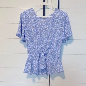 Sienna Sky Butterfly Sleeve Front-Tie Loose Peplum Ditsy Floral Top